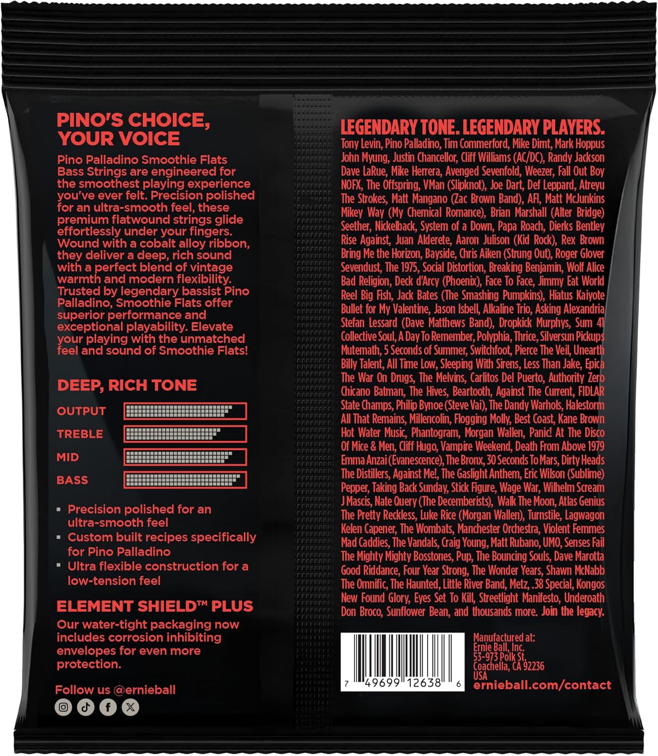 Ernie Ball Medium Pino Palladino Smoothie Flats Electric Bass Strings 43-108 Gauge