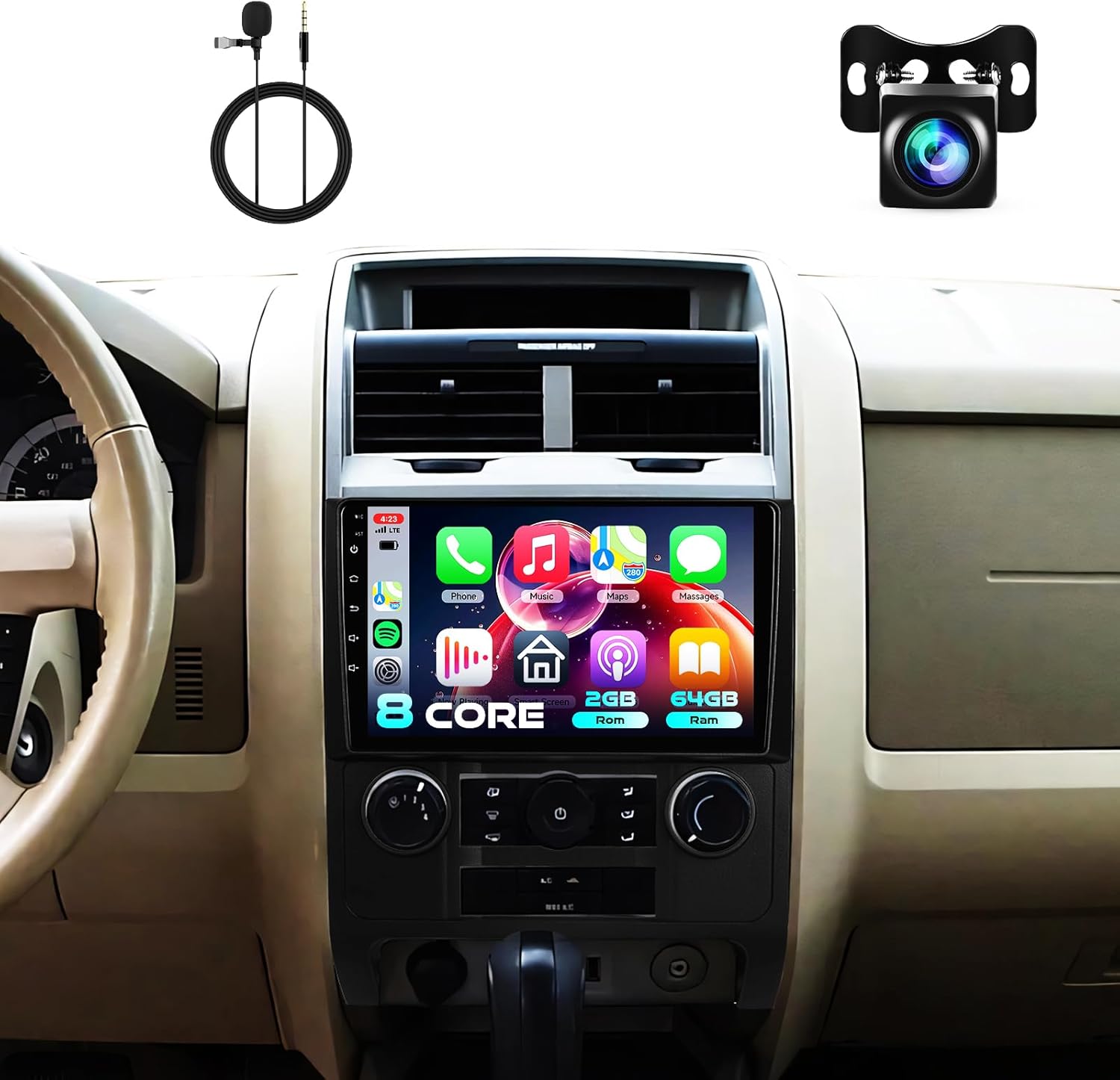 8 CORE 2G+64G Car Radio Stereo for Ford Escape Mazda Tribute 2007-2012 with Wireless CarPlay/Android Auto, 9 Inch 1280 * 720P IPS Touch Screen Android 13 GPS WiFi Bluetooth DSP SWC Camera