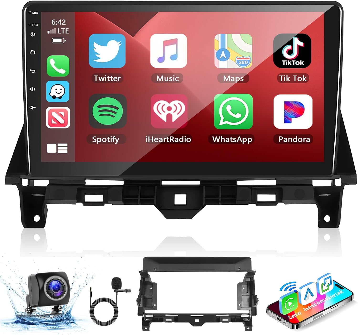 Podofo Wireless Apple Carplay Android Auto Car Stereo for Honda Accord 8th 2008-2013 Radio,10.1 Inch Touch Screen Car Audio Receiver Head Unit with Bluetooth HiFi EQ DSQ FM RDS WiFi+Backup Camera+Mic