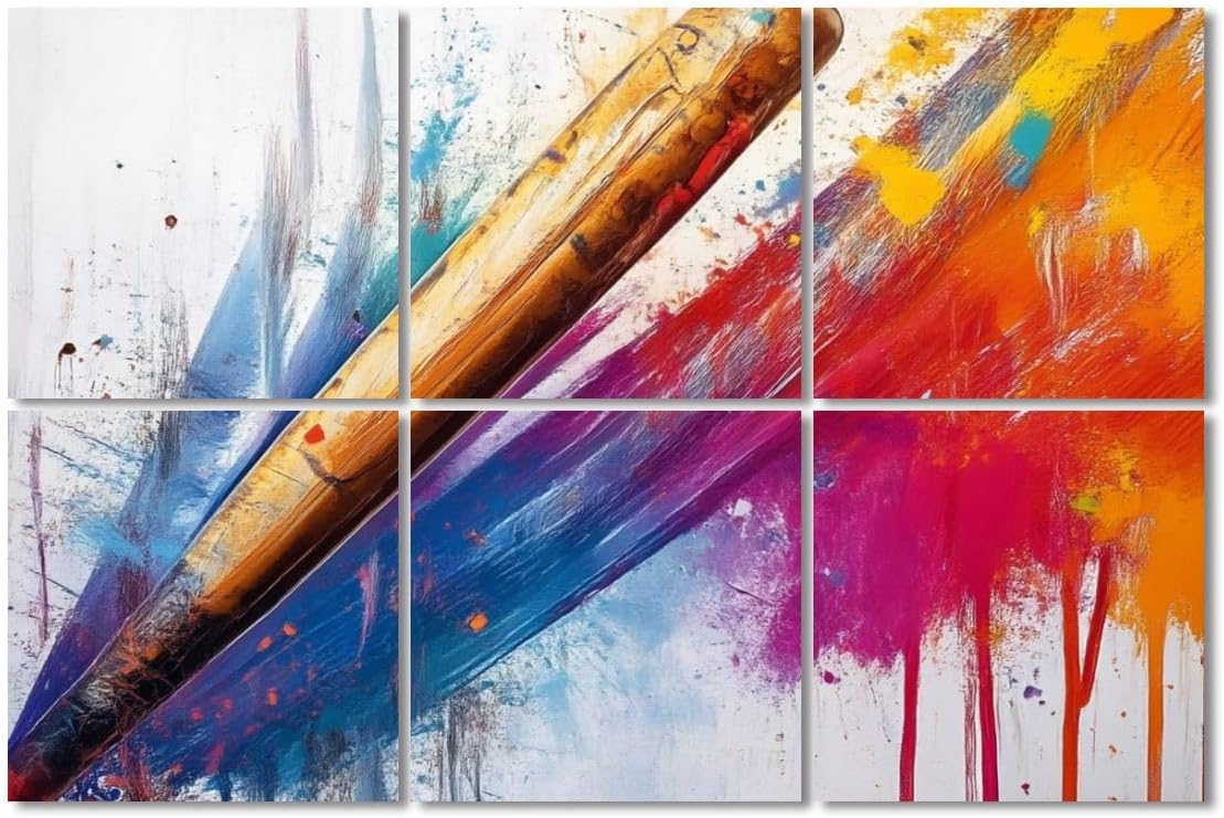 6 Pack Art Acoustic Panels Sound Absorbing Baseball Vintage Graffiti Sport Fans Color Splashes Movement Blue Decorative Soundproof Wall Panels Self Adhesive for Recording Studios Office 72