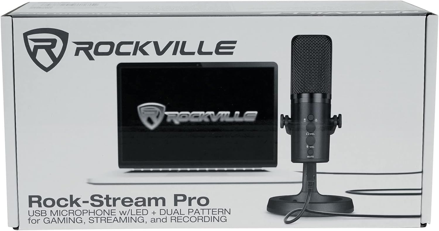 Rockville Podcasting Bundle: Rock-Stream PRO Dual Pattern USB Microphone for Gaming Streaming Recording, PRO-M50 Studio Headphones with Detachable Cable Case Extra Ear Pad, 2-Items