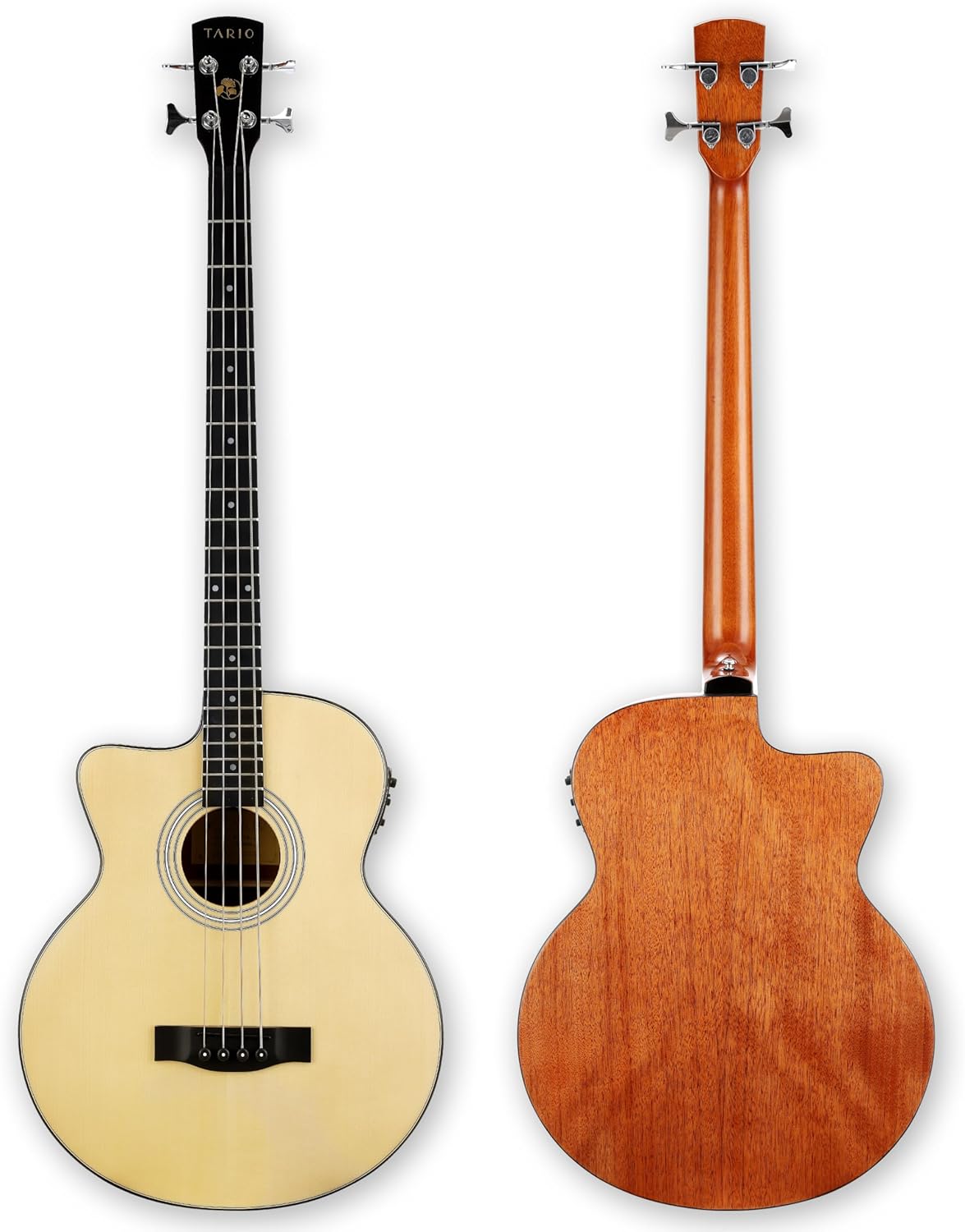 TARIO Left-Handed 4-String Electric Acoustic Bass Spruce Top Mahogany Neck Mahogany Back and Sides Comes with a Gig Bag