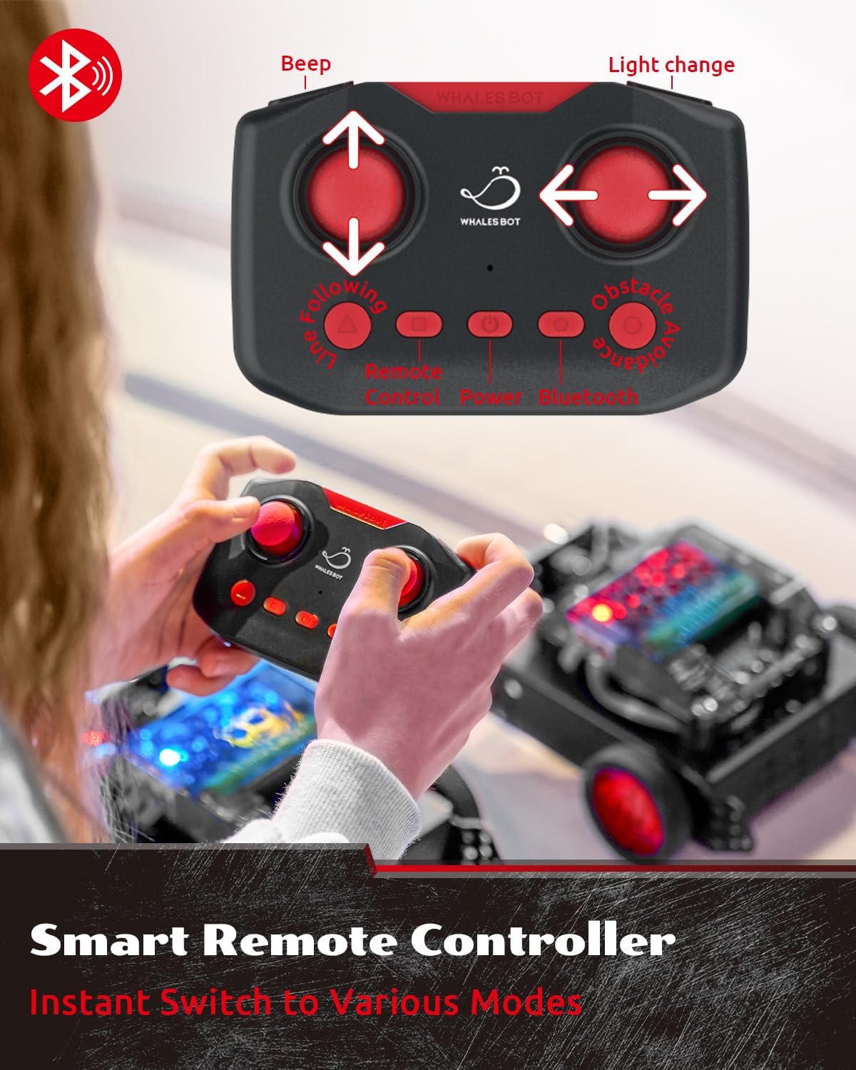 WhalesBot Rocky Smart Robot Car Coding & Remote Control Kit for Kids 8-16, STEM, Modular/Scratch/Python/C Programming, Educational Engineering Science Toy Set