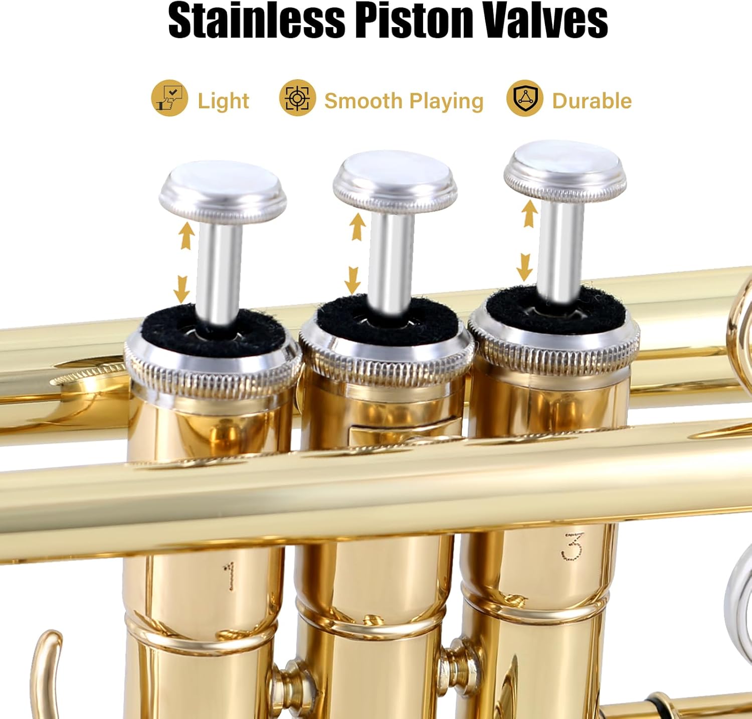 ROWELL Bb Trumpet Standard Trumpet Set,Double Support Beam Design Trunpet, Trumpet Instrument with Hard Case, Cleaning Kit, Stand, Mouthpiece, Gloves, Valve Oil for Beginner,Student and Adult.(Gold)