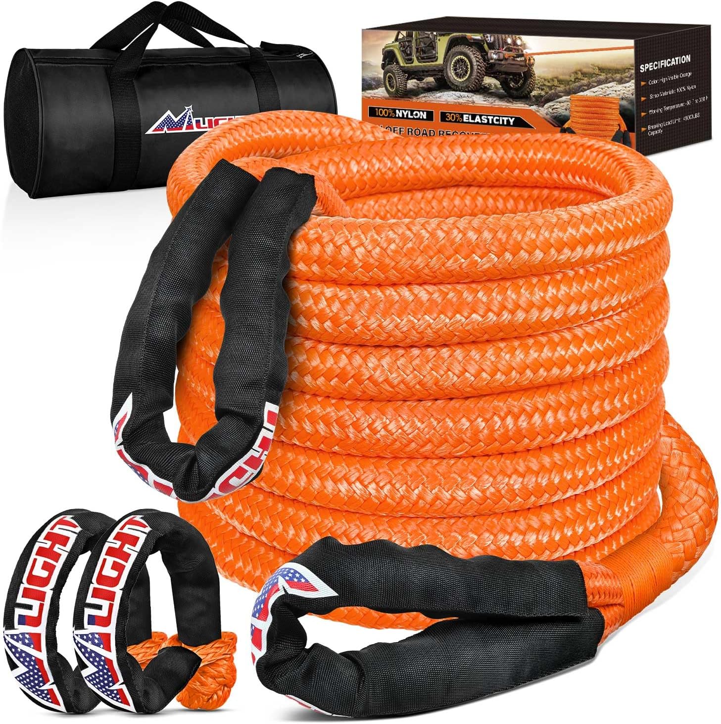 Nilight Kinetic Recovery Tow Rope Kit with 2 Soft Shackle 1