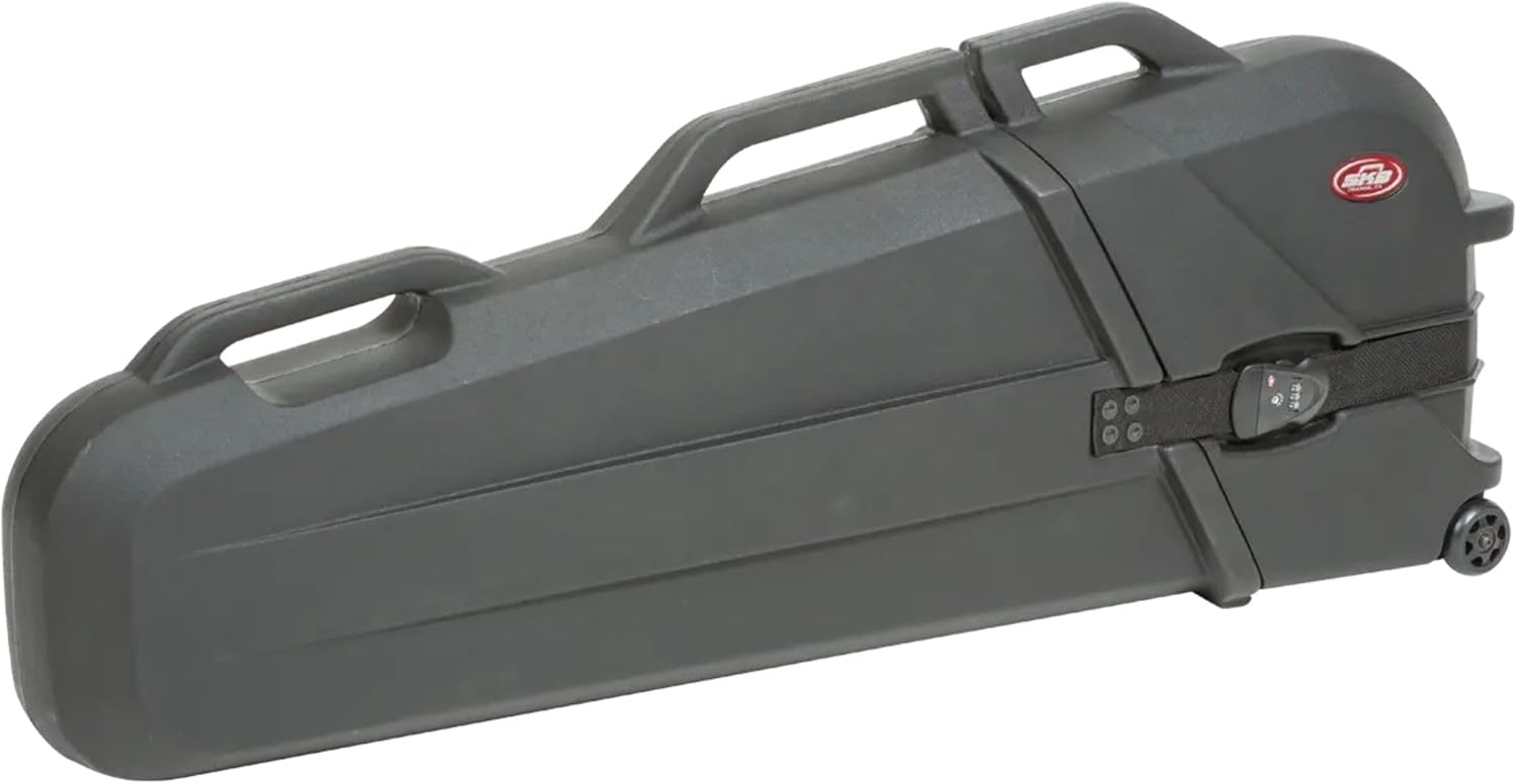 SKB ATA Roto Molded Electric Bass Guitar Hard Case with TSA Locking Latches, Wheels for Easy Transport and Ergonomic Handle, Black