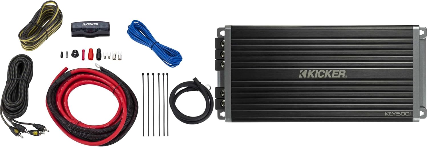 Kicker 47KEY5001 500-Watt Mono Channel Amp with Amp Kit Bundle