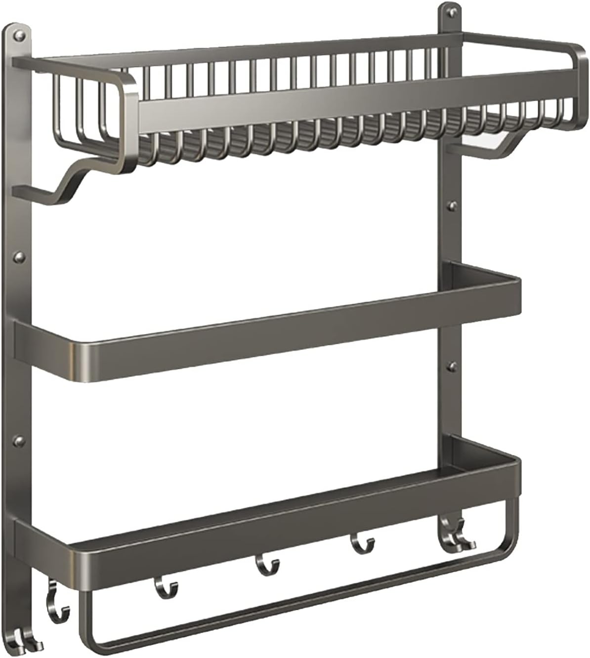 Bathroom Shelf 3 Tier Bathroom Wall Shelf with Towel Bar and Hooks, Multifunction Towel Rack Shower Shelve Bathroom Shelf, Space Saving Wall Mount Towel Shelf, Grey Bathroom Wall Shelves ( Size : L37c