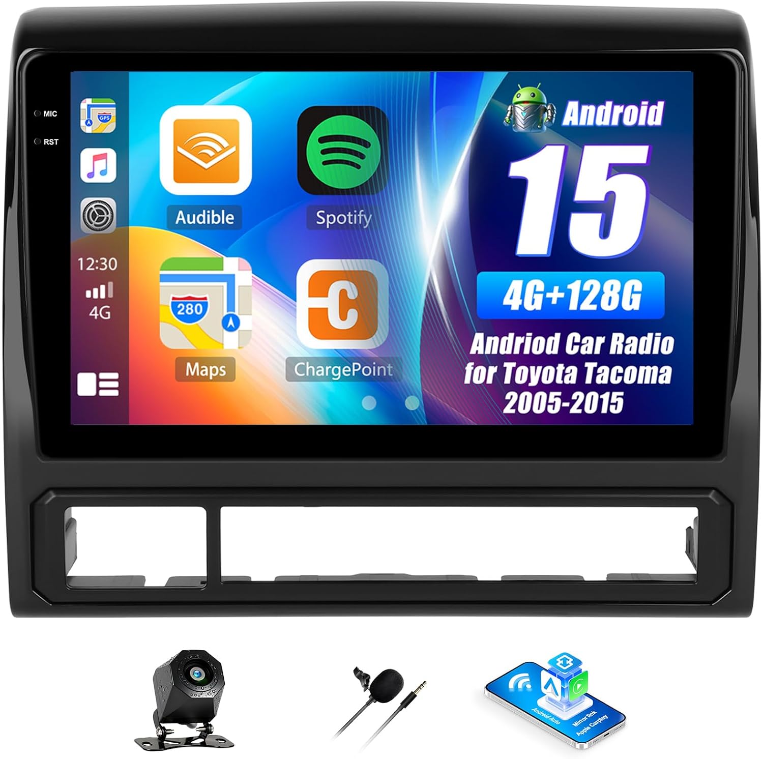 4G+128G Andriod Car Radio for Toyota Tacoma 2005-2015 with CarPlay Android Auto 10.1 Inch Incell Touch Screen with GPS Navigation WiFi Backup Camera Mic