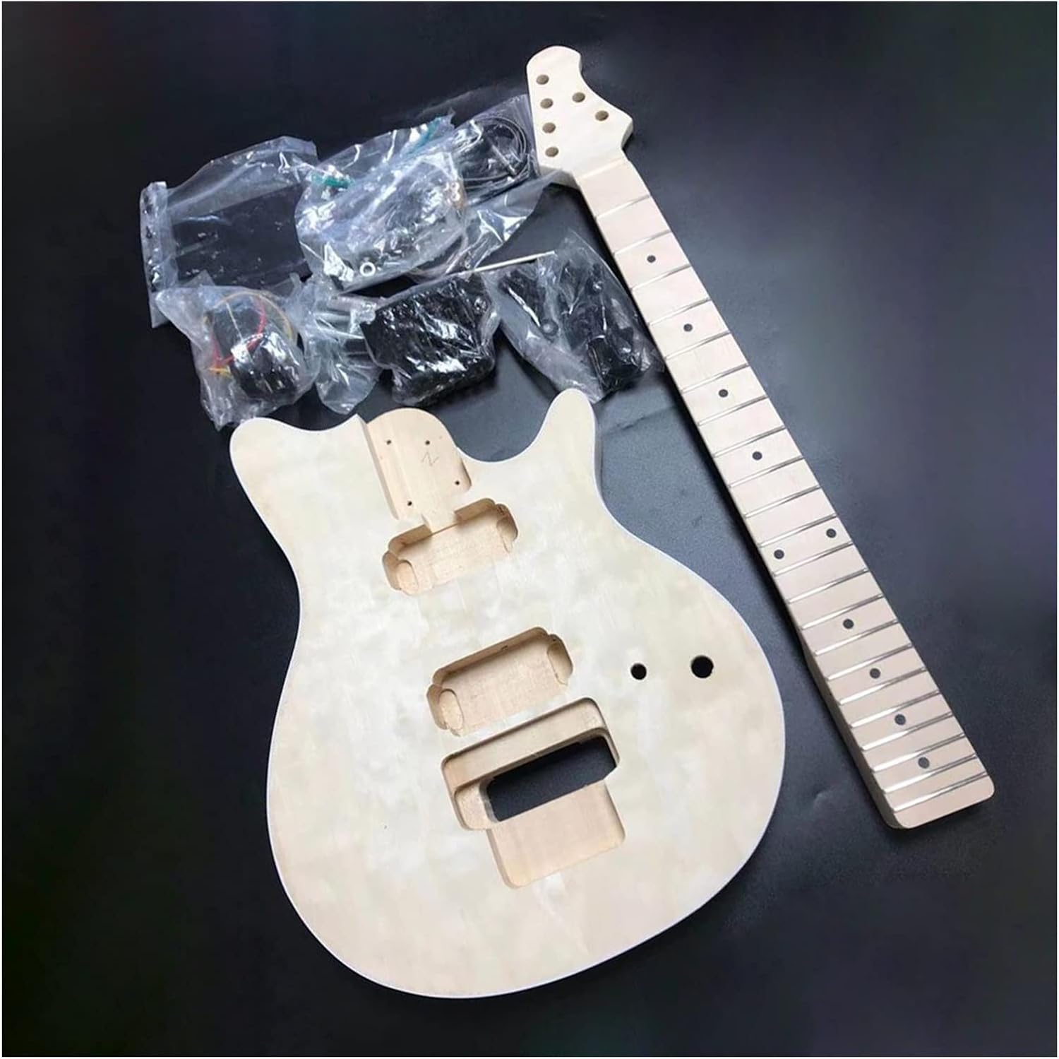 DIY Electric Guitar Kit 2 Dual-Coil Pickups Unfinished 22 Frets DIY Electric Guitar Kit Basswood Body and Fingerboard