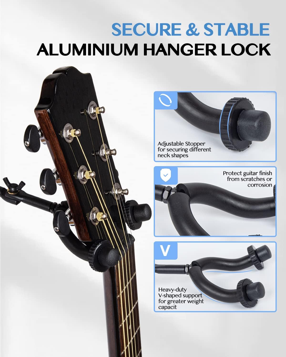 STRICH Guitar Wall Mount Hangers for Multiple Guitars, Holds 8 Guitars, Strong Aluminum Metal Guitar Stand Rack Bass Holder, Adjustable Instruments Display Set, SMH-08A