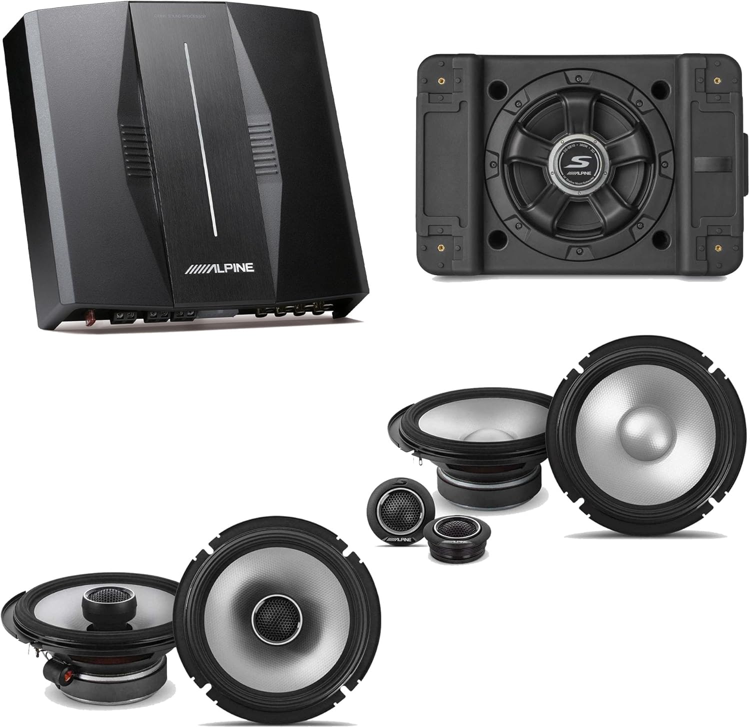 Alpine PXE-C80-88 OPTIM8 8-Channel Hi-Res DSP Amplifier w/SS-SB10 Subwoofer, S2-S65C 6.5