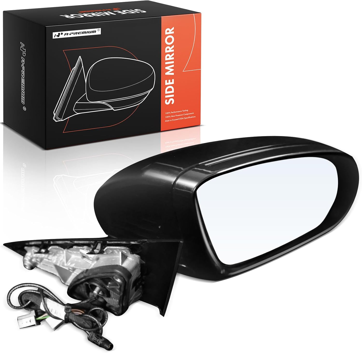 A-Premium Passenger Side Power Door Mirror - Compatible with Mercedes-Benz E300, E350, E400, E43 AMG, E450, E53 AMG, E63 AMG, E63 AMG S - Heated Power Folding Black+Chrome w/Turn Signal Puddle Light