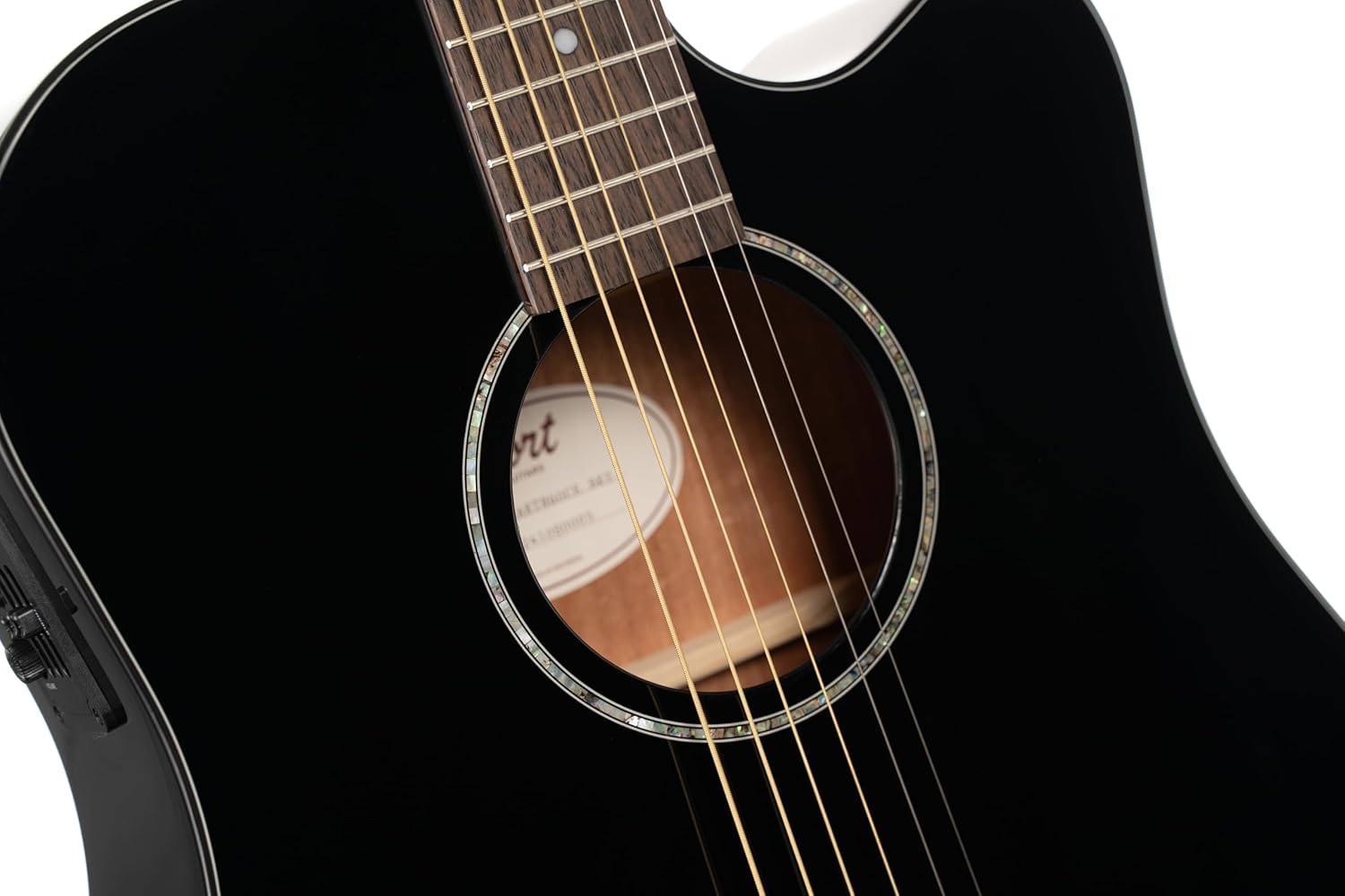 Cort EARTH60CEBK Earth 60 Dreadnought Solid Top Acoustic Electric Guitar, Black Gloss