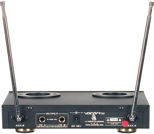 VocoPro VHF-3300-2 Channel VHF Rechargeable Wireless Microphone System with (2) WHF-158 Foam Windscreen and Battery (4-Pack)