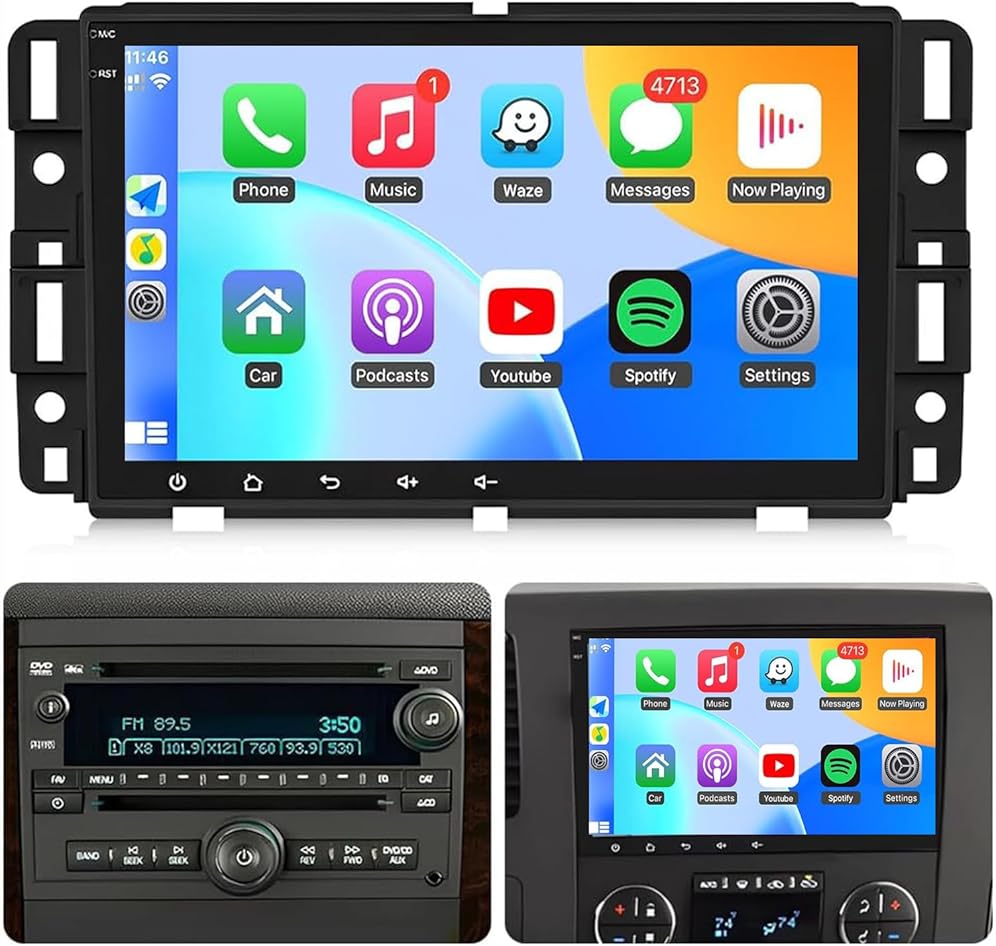 Car Radio Stereo for 2007-2013 Chevrolet Silverado for GMC Acadia Sierra Yukon 2007-2012 with Wireless CarPlay Android Auto 8 Inch Touch Screen Stereo for Silverado GMC WiFi GPS-2+32G