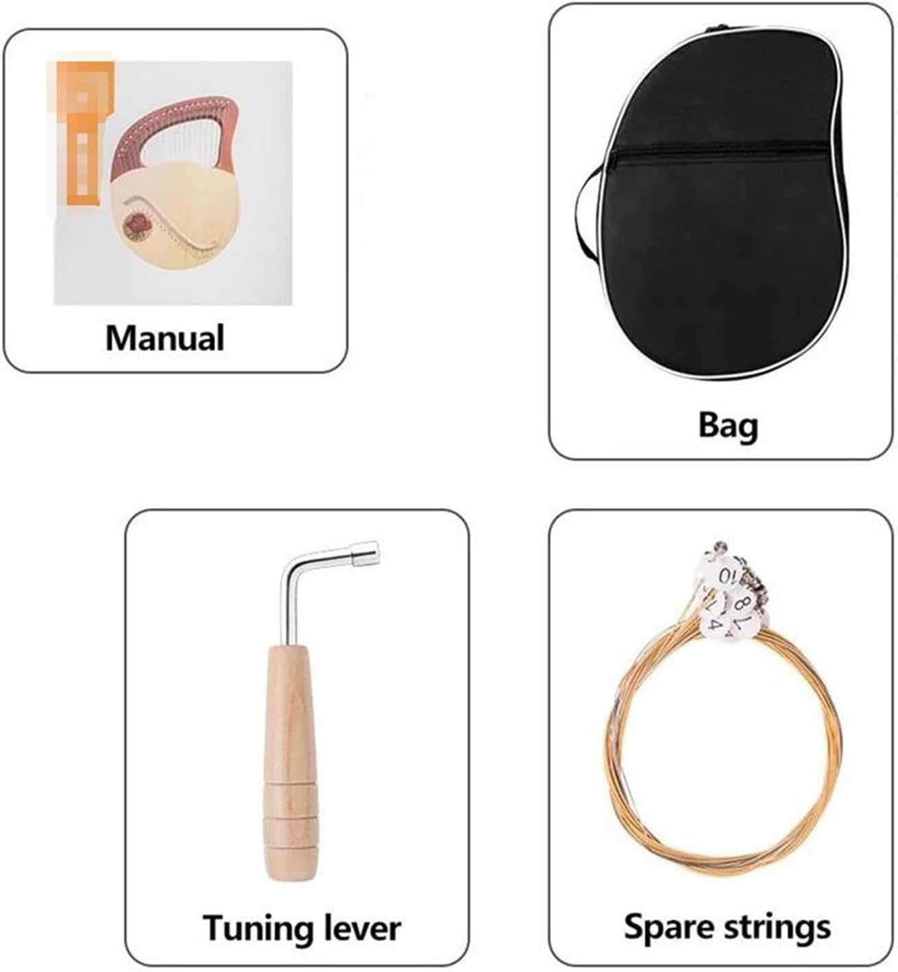 Lyre Harp Set Blue Color Lyre Harp 16 Strings Piano Musical Instrument Wooden Mahogany With Pretty Print And Tuning Wrench Black Bag(16 No pattern)