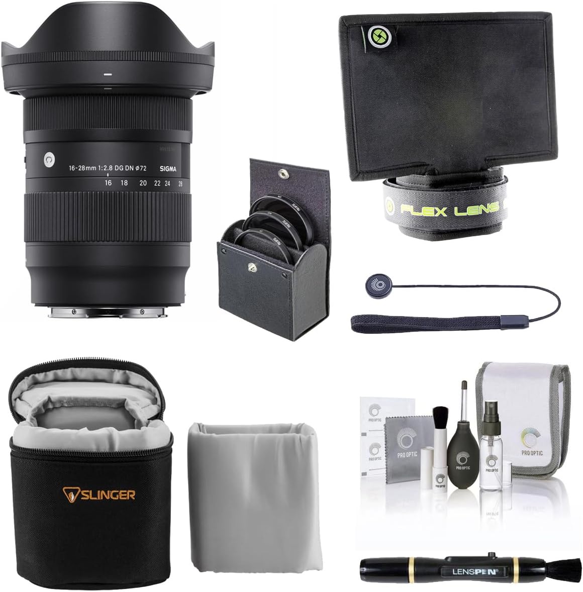 Sigma 16-28mm f/2.8 DG DN Contemporary Lens for Sony E, Bundle with ProOptic 72mm Filter Kit, Lens Shade, Soft Lens Case, Lens Cleaner, Cleaning Kit, Universal Lens Cap Tether
