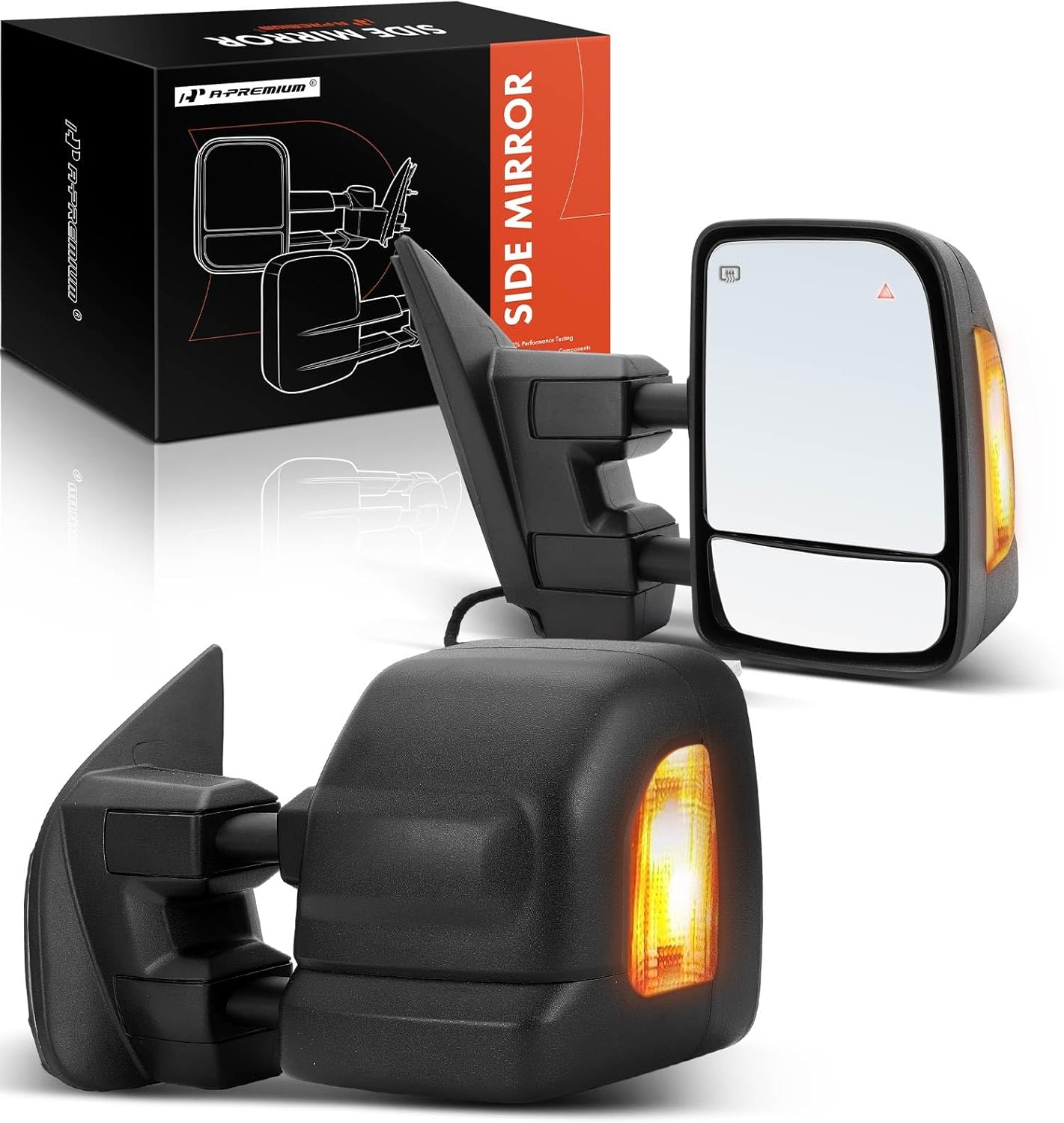 A-Premium Towing Mirrors - Compatible with Nissan Titan 2017-2022 - Manual Folding Heated Memory Function Telescoping Black - with Power Glass Turn Signal Blind Spot Detection Puddle Light - Pair Set