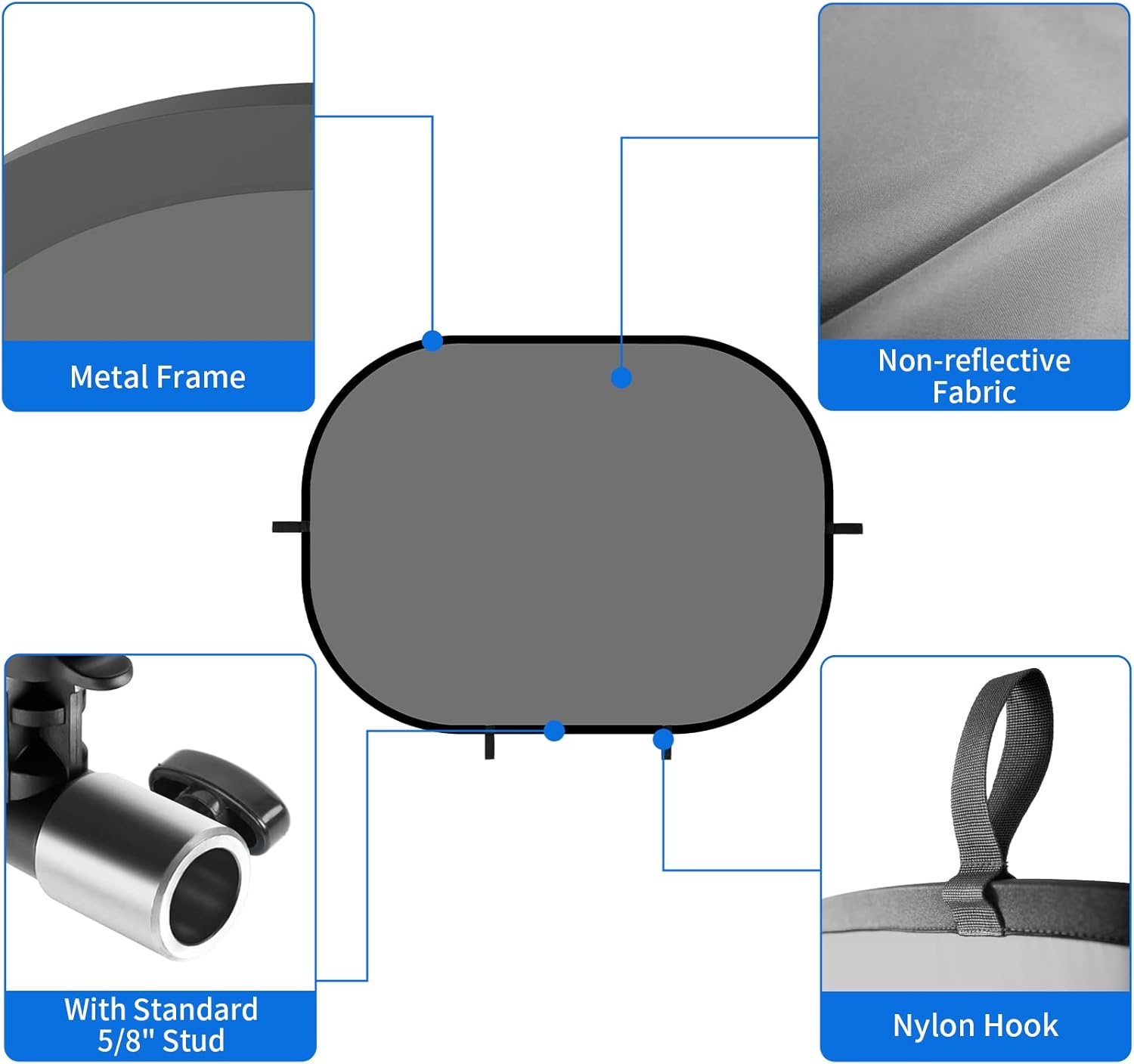 5x6.6ft Blue Grey Backdrop for Photography, 2-in-1 Pop Up Collapsible Photo Background with Clip and Carry Case for YouTube Videos Studio Props