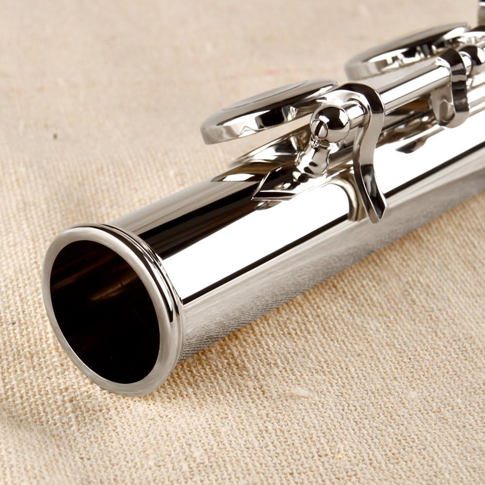 MoonAngel Silver Nickel Plated 17 Hole C Key Flute, Woodwind Instrument, Silver Color