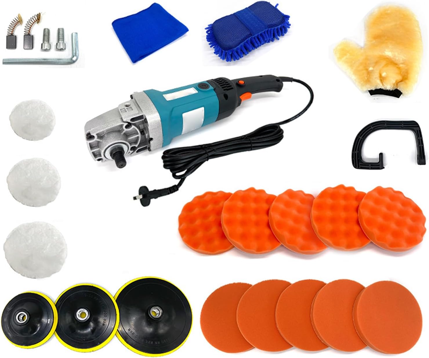 1400W Multifunctional Polishing Machine, 27PCS Car Polishing Pad Kit, 8 Variable Speed 500-3000 RPM, Car Washing Mitt, Car Cleaning Towel, for Car Polishing Buffing Waxin