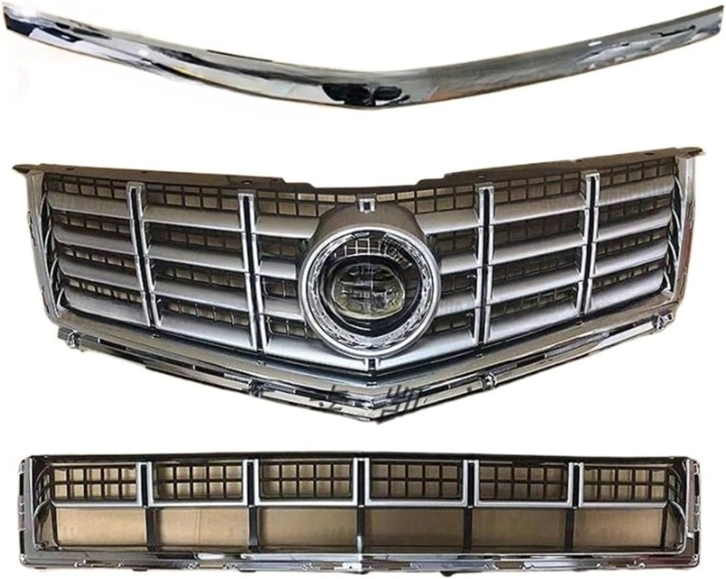 Radiator Front Bumper Upper + Lower Grille Vent Grid Trim, Compatible For Cadillac SRX 2013-2016 Car Acesssories(D)