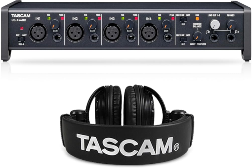 TASCAM US-4x4HR Audio Interface and Studio Headphones Bundle
