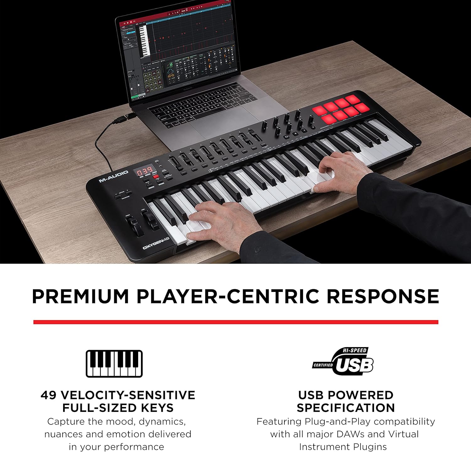 MIDI Controller Bundle - 49 Key USB MIDI Keyboard with Beat Pads, Studio Headphones and Production Software - M-Audio Oxygen 49 MKV and HDH40