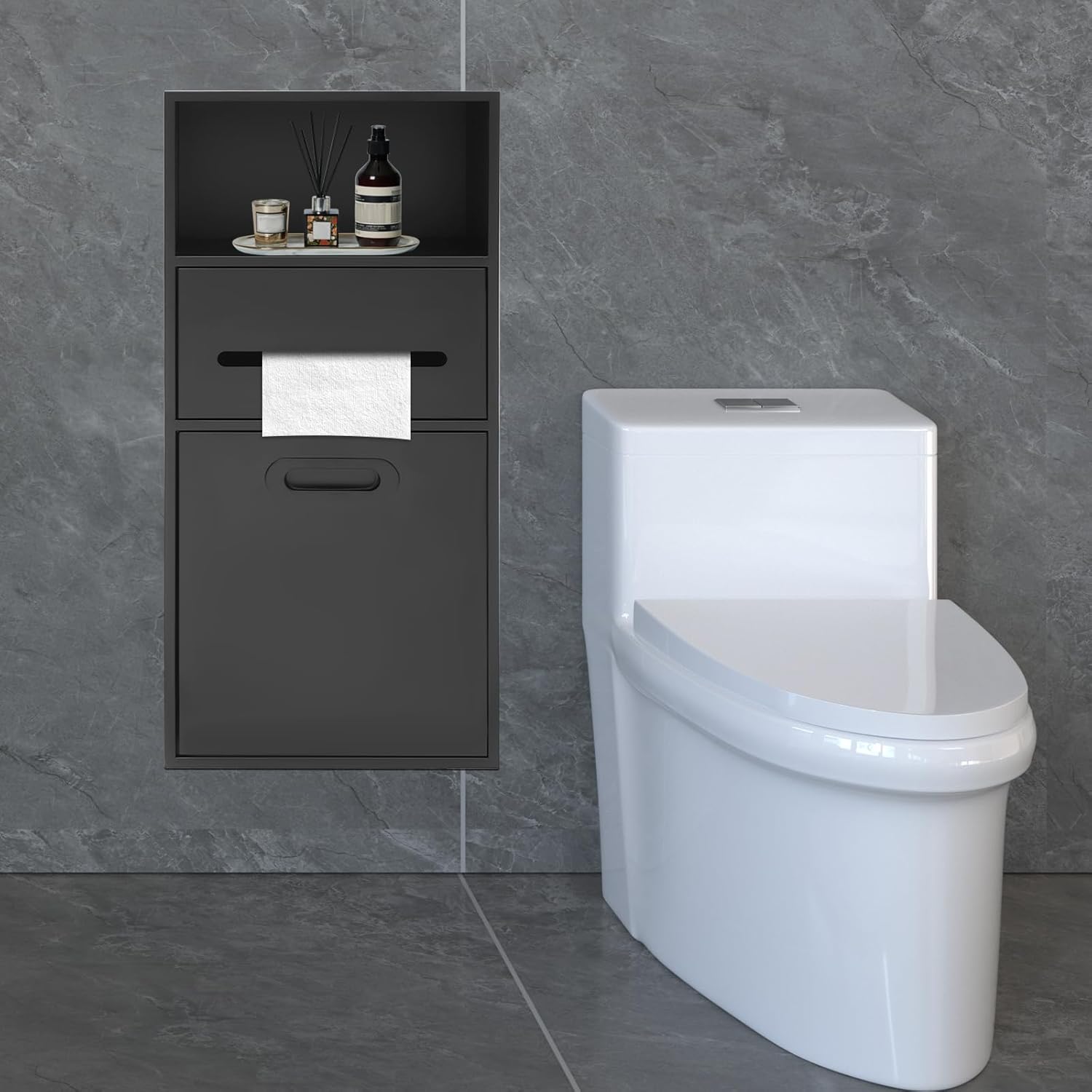 Wall Bathroom Insert Shelf,Wall Niche Medicine Cabinet,Stainless Steel Shower Niche,Toilet Paper Holder Shower Shelves for Bathroom/Bedroom/Office/Kitchen (Black)