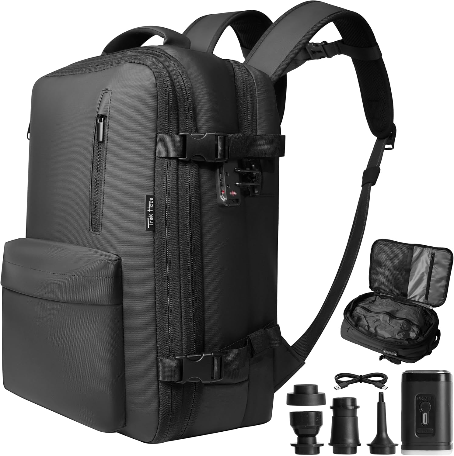 Vacuum Compression Travel Backpack Carry-On Flight Approved | 36–59L Expandable Personal-Item Size Bag with Built-in Vacuum Valve, TSA Lock, Laptop Sleeve, Waterproof Shell | Fits Under Airline Seats