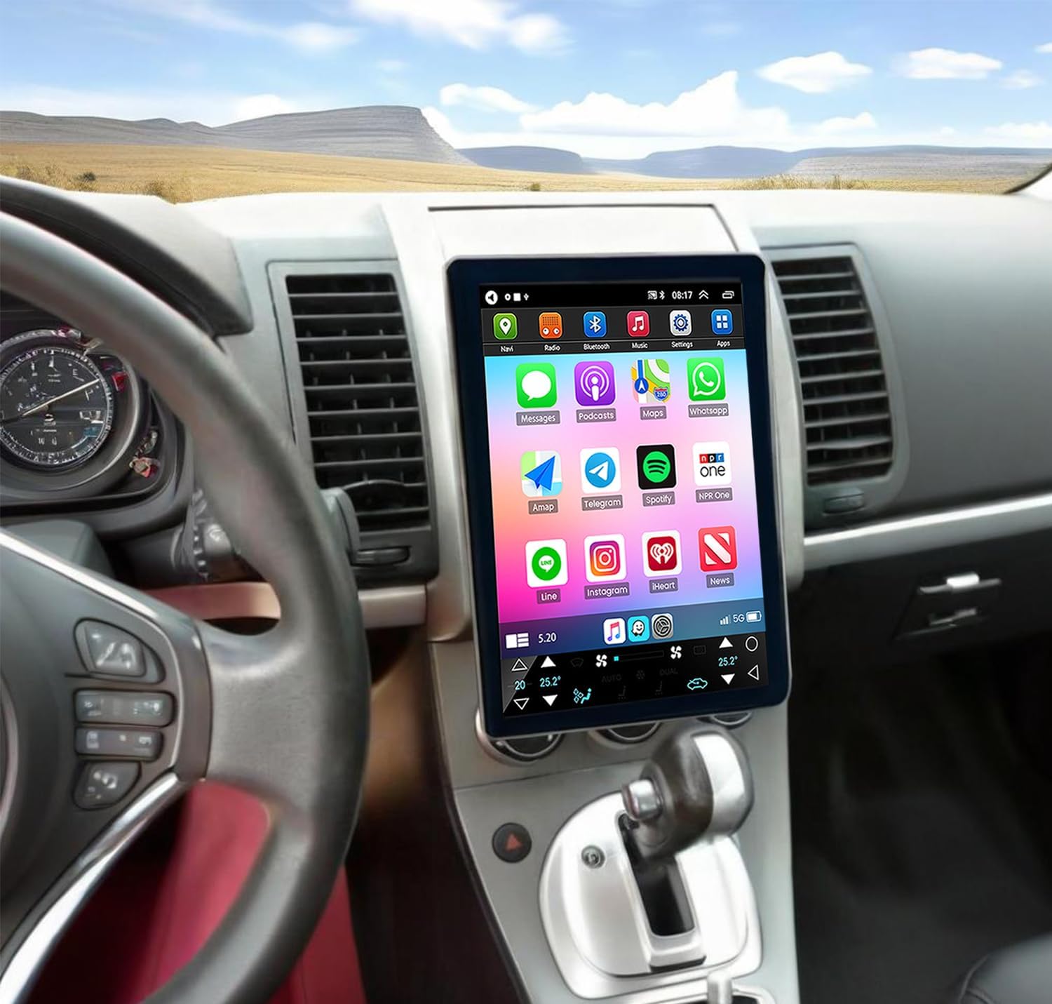 4+64G Double Din Radio Rotated Stereo for Nissan Sentra 2007-2012 with Wireless Carplay & Android Auto,10 Inch Car Audio Receiver GPS Navigation Unit with Bluetooth Head Unit WiFi SWC