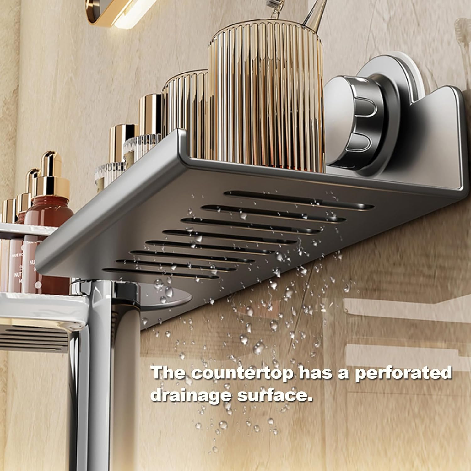 Strong Suction Cup Holder, No Drill Wall Mount Shelf for Bathroom Sink, Adhesive Vanity Organizer for Soap Dispenser, Toothbrush, Lotions,60cm