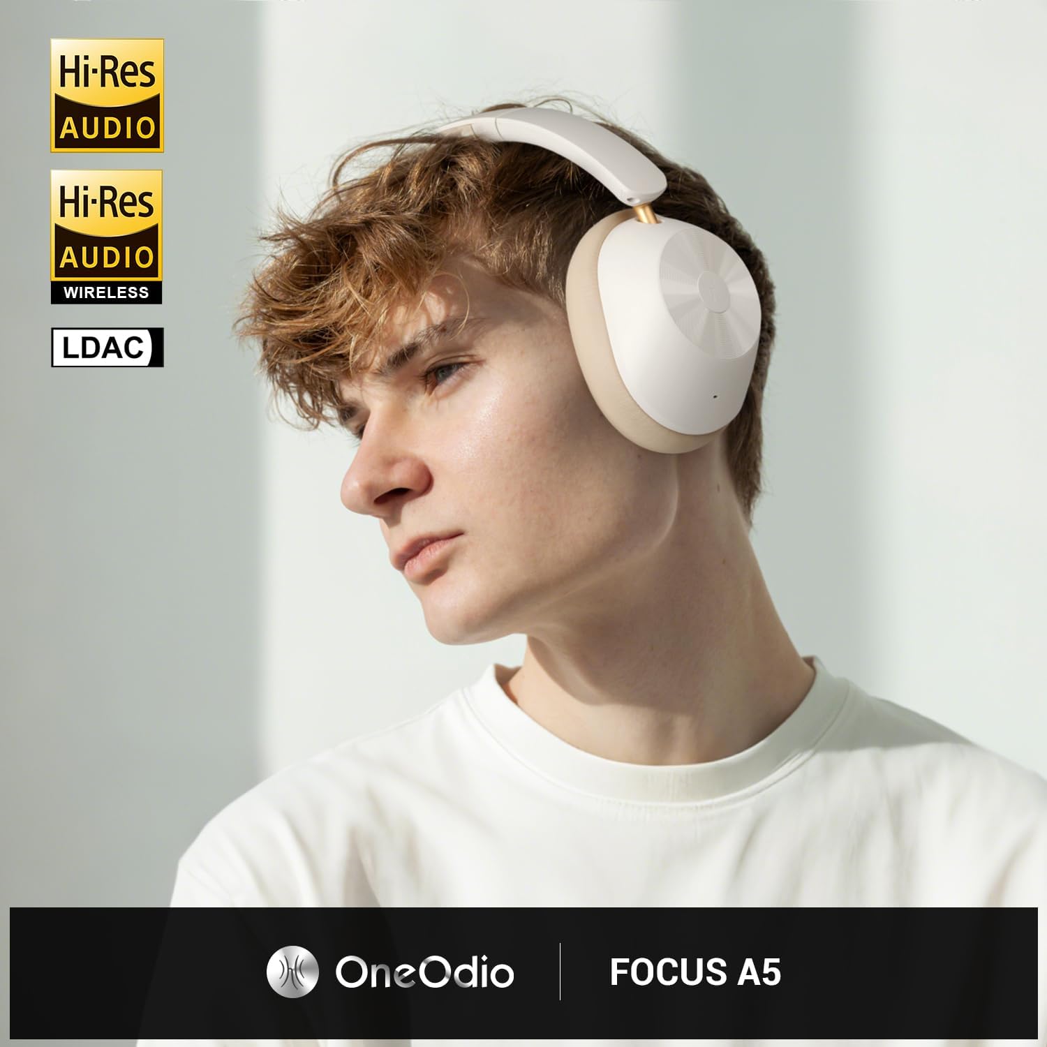 OneOdio Focus A5 Wireless Over-Ear Headphones, Hybrid Active Noise Cancelling, 75H Playtime, Hi-Res LDAC Wireless Audio, Bluetooth 5.4, Built-in Mic for Clear Calls, Low Latency Game Mode