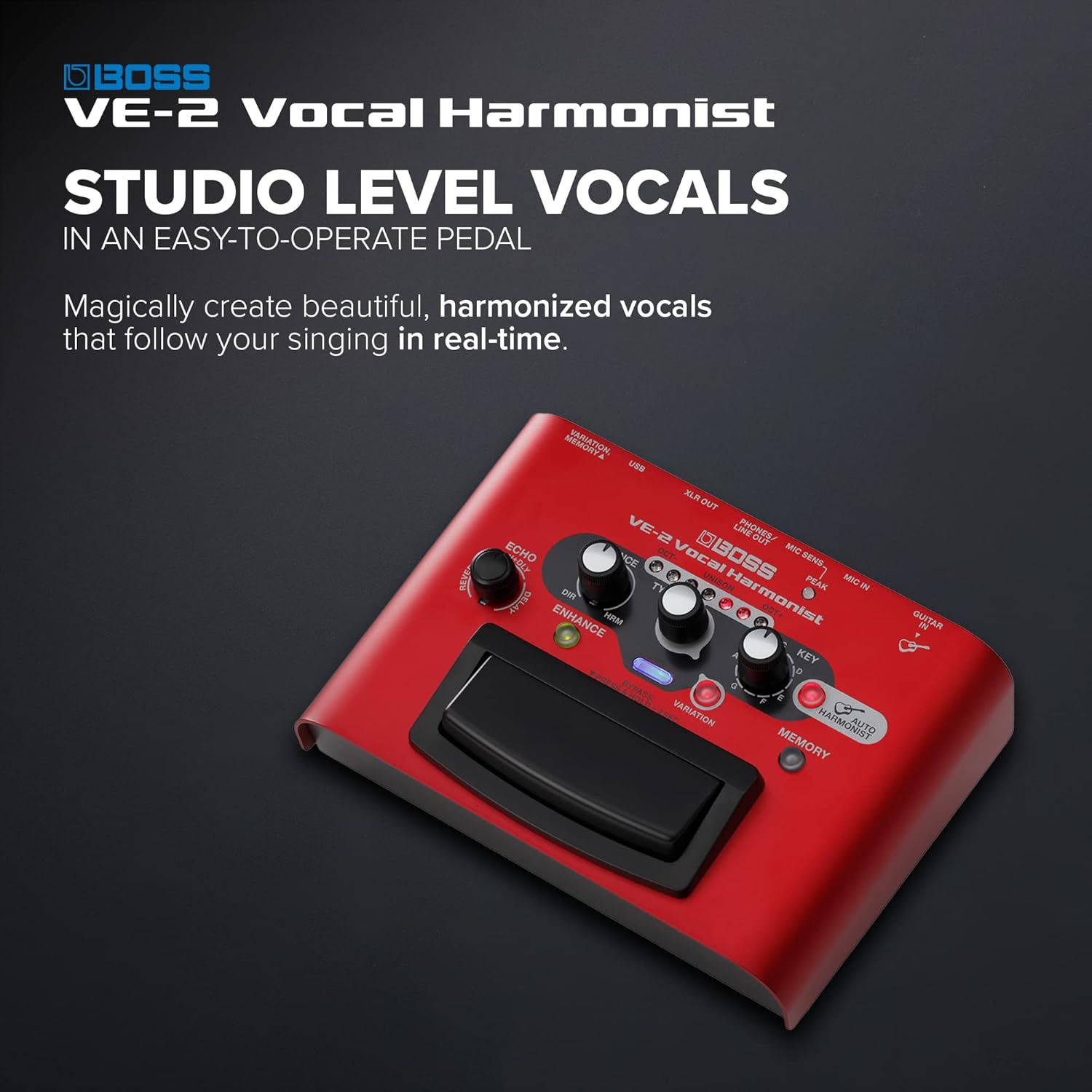BOSS VE-2 Vocal Echo Pedal for Singing Guitarists | Real-Time Vocal Harmonies and Effects | Create Harmonies with Manual Key Selection | Connect Guitar for Auto Harmony Function | 24 Harmony Types