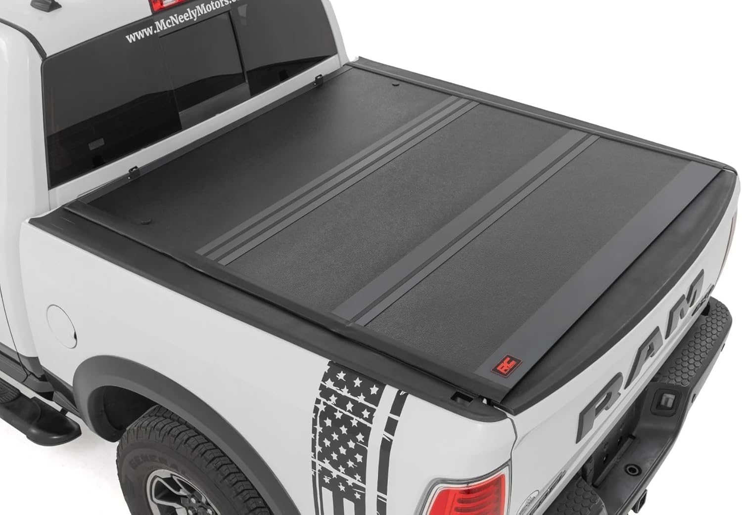Rough Country Hard Tri-Fold Tonneau Cover for RAM 1500 (2010-2018)/2500 (2010-2025) - Low-Profile Aluminum Truck Bed Cover, Fits 5'7 Bed (67.4