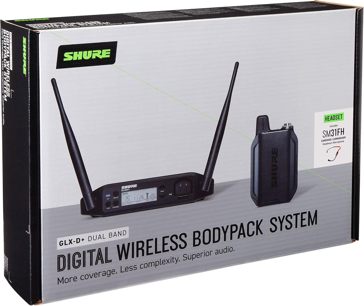 Shure GLXD14+/SM31 Dual Band Digital Wireless Microphone System for Fitness and Aerobics - 12-Hour Battery Life, 100 ft Range | SM31FH Fitness Headset Mic, Single Channel Receiver (GLXD14+/SM31-Z3)