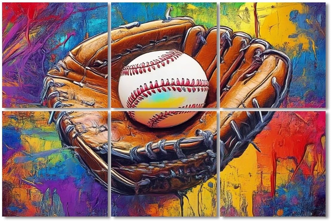 6 Pack Art Acoustic Panels Sound Absorbing Baseball Sport Fans Vintage Graffiti Colorful Equipment Expressive Decorative Soundproof Wall Panels Self Adhesive for Recording Studios Office 72