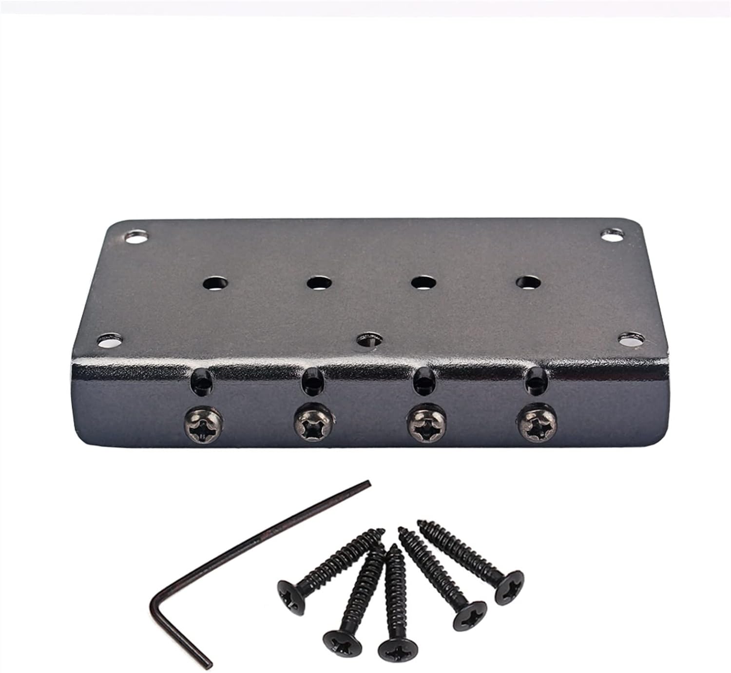 Guitar Saddle Bridge Hardtail with Screws Wrench Bass Guitar Replacement Parts Black Electric Guitar Bridge