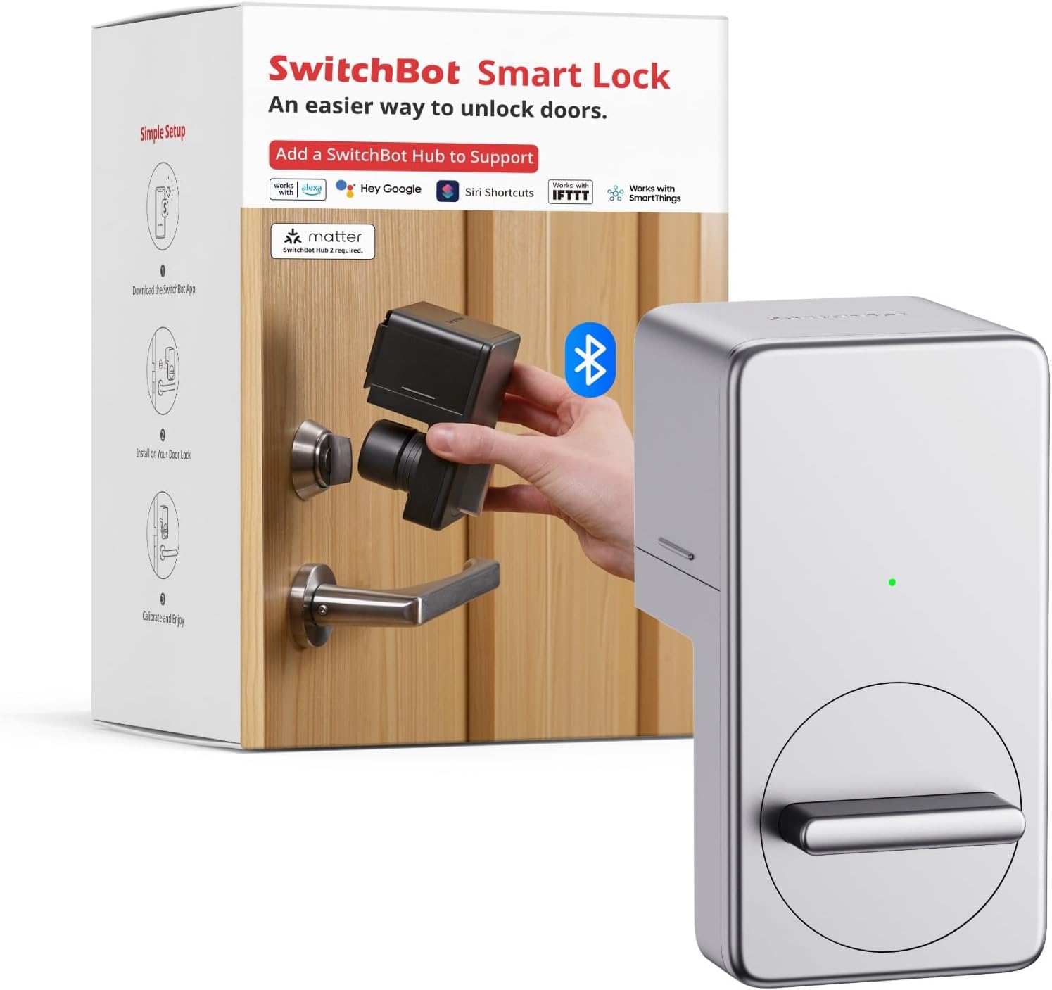 SwitchBot Smart Lock, Bluetooth Electronic Deadbolt, Keyless Entry Door Lock for Front Door, Compatible with WiFi Bridge (Sold Separately), Fits Your Existing Deadbolt,for Airbnbs Vacation Rentals