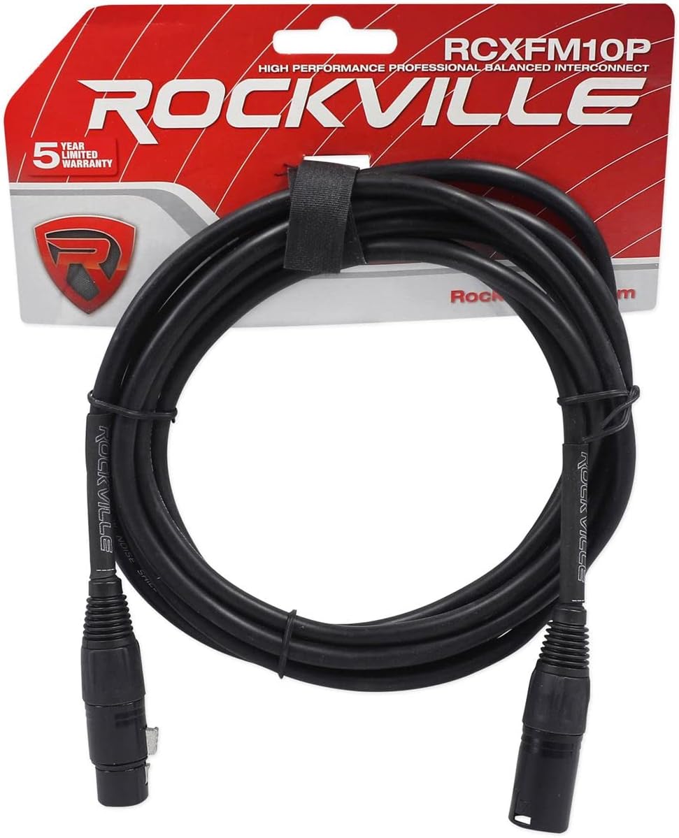 Audio-Technica AT2035 Side Address Cardioid Condenser Studio Microphone with Case Bundle with Rockville RCXFM10P-B Black 10' Female to Male REAN XLR Mic/Speaker Cable