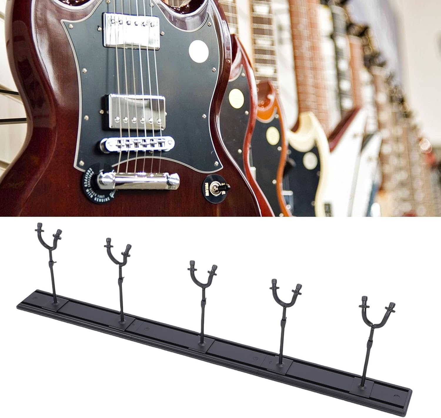 Eujgoov Guitar Wall Mount with Multiple Hooks for 5 Guitars, Aluminum Metal Guitar Wall Bracket Adjustable for Acoustic Electric Bass