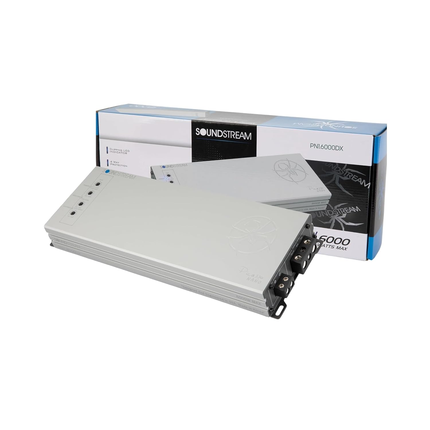 SOUNDSTREAM Picasso Nano PN1.6000DX Monoblock Class D Car Stereo Amplifier – 1 Channel 6000W Compact Digital Amp with Wired Bass Control & High-Level Inputs for Subwoofers & Speakers
