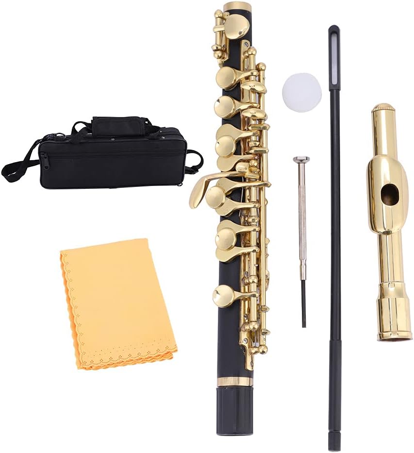 C Key Piccolo Flute Plated Half Size with Padded Box Amazing Sound Unique Design Adjustable Strap C Piccolo Flute for Beginners Students (Gold)