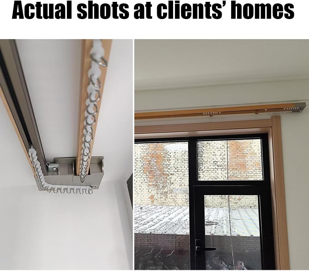 Wall Mount Double Curtain Track Rods, Full Blackout Curtain Rail for Windows, Heavy Duty Wall Side Mounting Track, Corner Full Coverage Curtain Rail, Wall Mount Sliding Curtain System,C 260cm