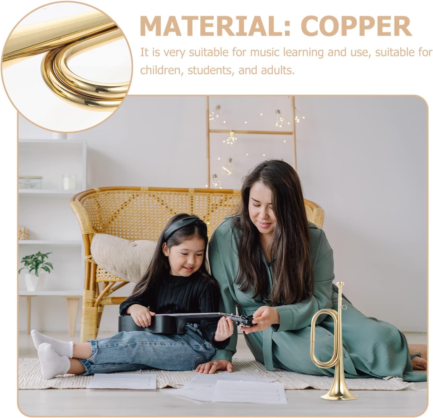 Milisten 2pcs Trumpet Bugle for School Band Style Copper Bugle for Beginners Music Instrument for Ages