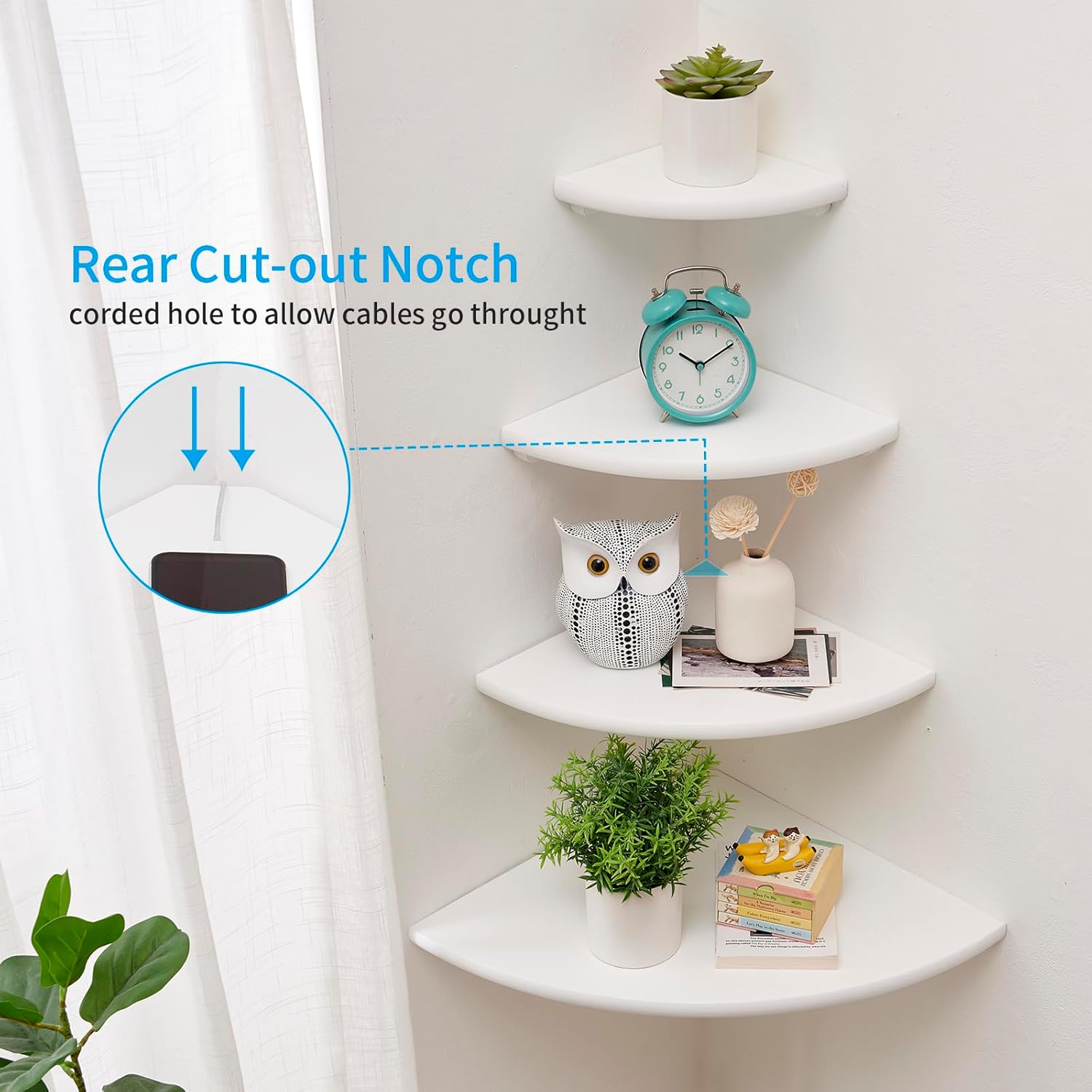 3PCS White Corner Shelves Wall Mount Set Round End Floating Speaker Shelf Display Shelf for Small Plant Photo Frame