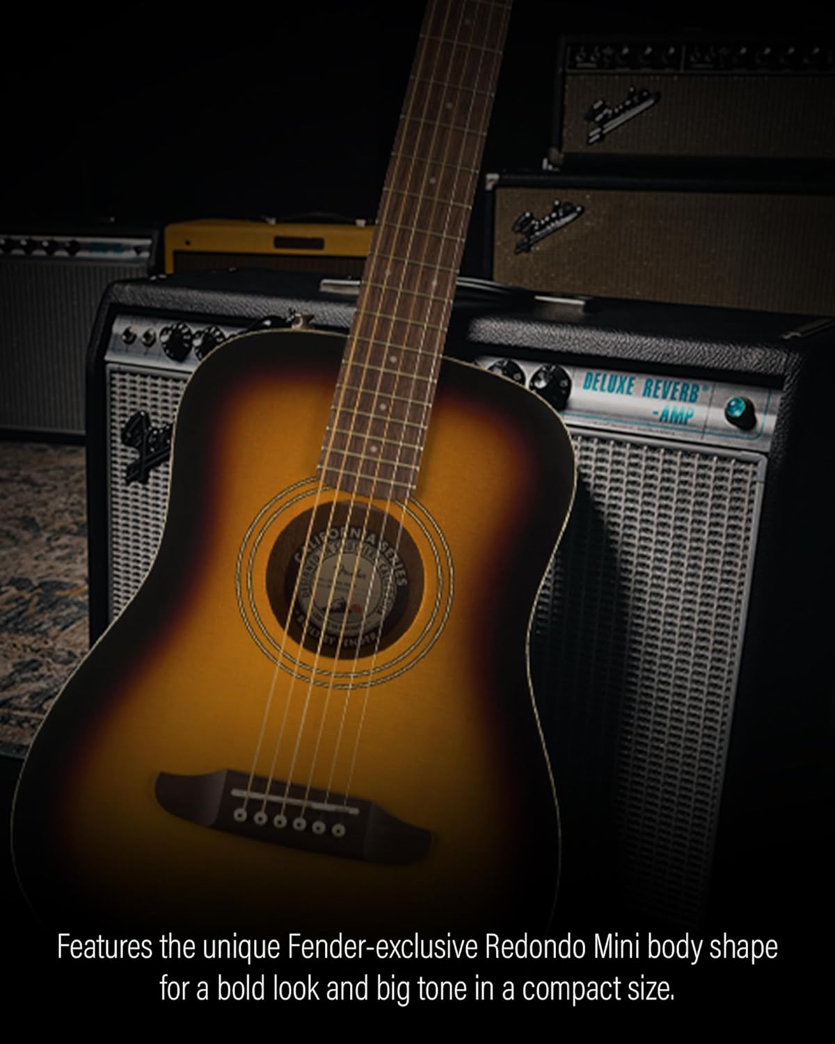 Fender Redondo Mini Acoustic Guitar Bundle with Gig Bag, Strap, Clip-on Tuner, Strings, String Winder, Picks, and Austin Bazaar Instructional DVD - Sunburst