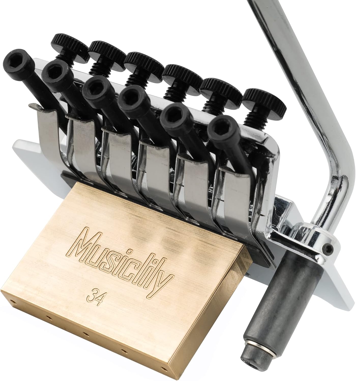 Musiclily Pro 54mm (2-1/8 inch) Double Locking Tremolo Bridge with 34mm Full Solid Brass Block for Floyd Rose Style Electric Guitar, Chrome
