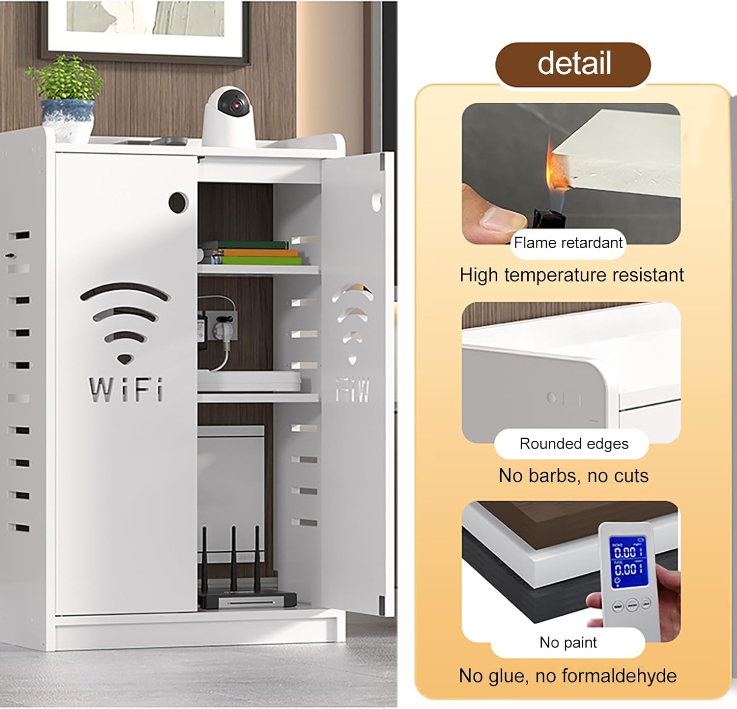 WiFi Router Storage Cabinet with Adjustable Shelves, Floor Standing Router Decorative Storage Box, Modern Standing Cabinets for Bathroom Living Room (no backplane)(Black,50*25*60cm/20*10*24in)